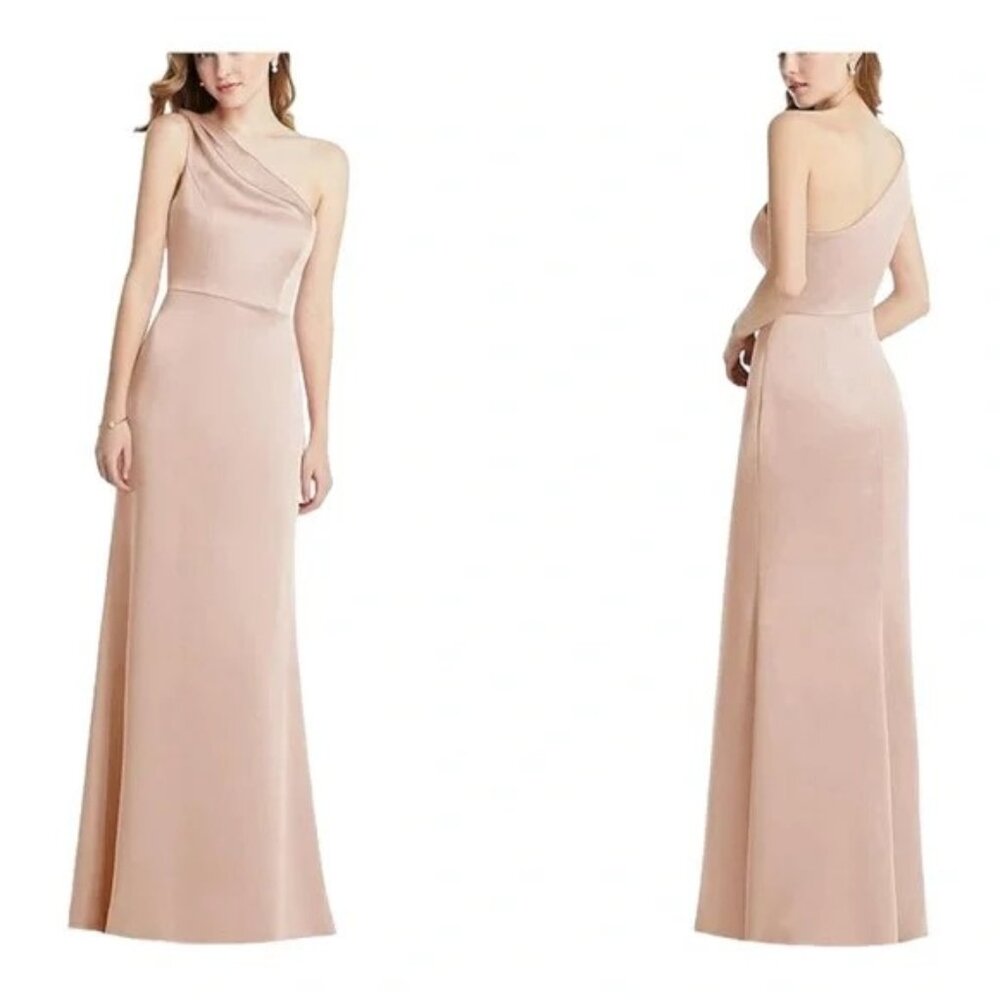 NWT Size 16R: Lovely Shirred One Shoulder Satin Long Evening Gown Max